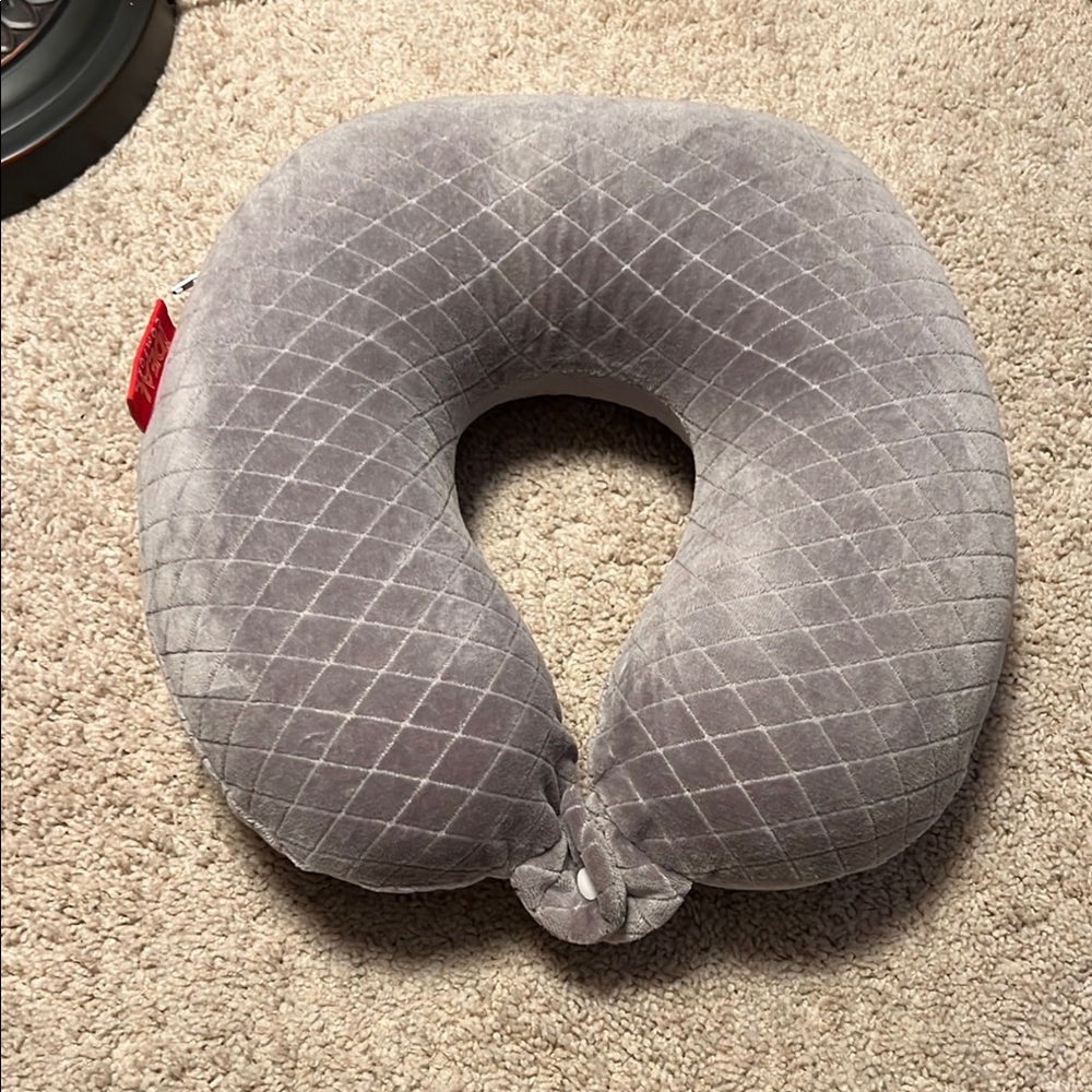 Gray Neck Travel Pillow with Quilted Pattern
